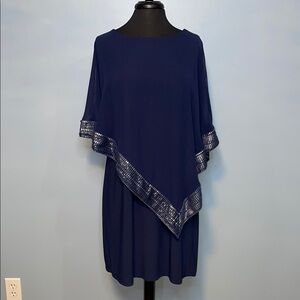 SLNY Asymmetrical Blue Dress with Silver Embellishments Size 16